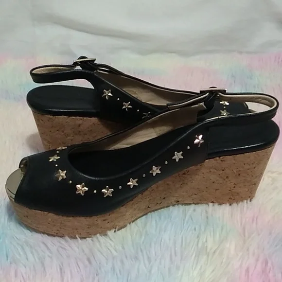 Authentic Jimmy Choo Star Studded Wedge Sandals Sz.7 or 37 Worn 1X - Picture 10 of 16